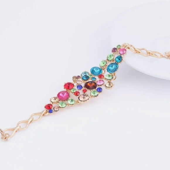 18K gold plated multi color rainbow crystal Necklace earrings set - Picture 6 of 15